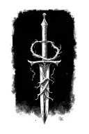 thin swords wrapped in thin vines hanging tattoo design idea