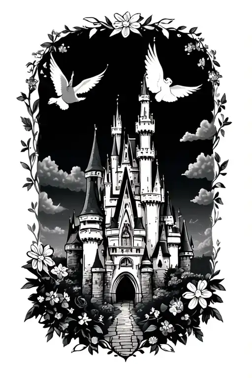 Cinderella castle Peter Pan flying Flowers Cinderella eeyore chip and dale tattoo design idea