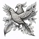 An intricate black and grey tattoo of a dove carrying an olive branch, symbolizing peace and spirituality tattoo design idea