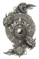 moon stars and aztec calendar merged tattoo design idea