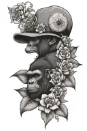 gorilla face and flowers with elephant head and compass tattoo design idea