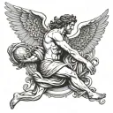 greek god lifting up world with angels helping tattoo design idea