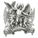 greek god lifting up world with angels helping tattoo design idea