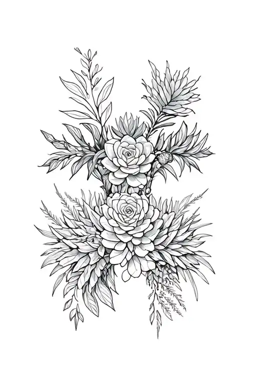 plants and succulents in the shape of a cross tattoo design idea