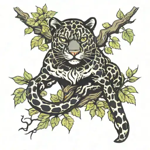 panther and snake on a tree tattoo design idea