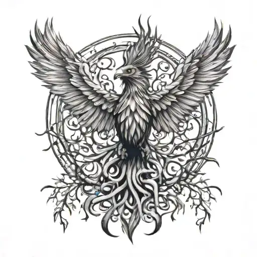 Phoenix Bird Inside A Tree Of Life tattoo design idea