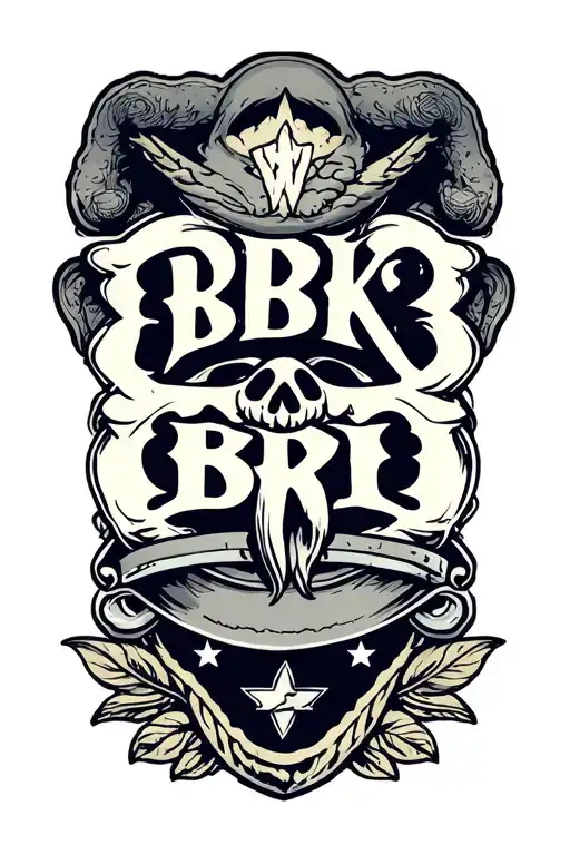 American trat that says the word "BBKB" horizontally with a cool design under it  tattoo design idea