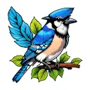 bluejay bird sitting tattoo design idea