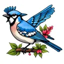 bluejay bird sitting tattoo design idea