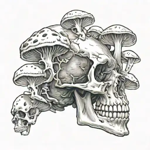mushrooms growing in a skull tattoo design idea