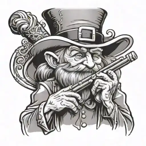 On the right upper arm, an Irish leprechaun is said to be playing a flute. Music is said to come from the flute on a soundtrack. tattoo design idea