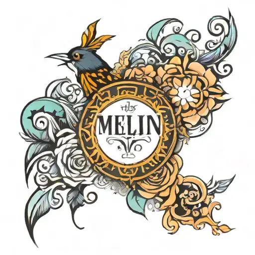 Design a tattoo that combines the names 'Melbin' and 'Ananya' into one cohesive and artistic design. tattoo design idea