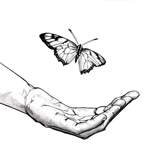 butterfly landing on an outstretched hand almost in the Michelangelo Sistine chapel fassion tattoo design idea