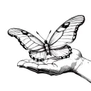 butterfly landing on an outstretched hand almost in the Michelangelo Sistine chapel fassion tattoo design idea