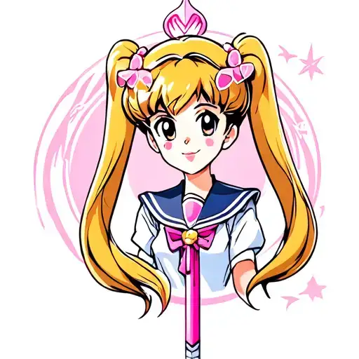90s sailor moon wand, tamigochi, pink power ranger, card captor sakura wand, final fantasy, nitendo tattoo design idea