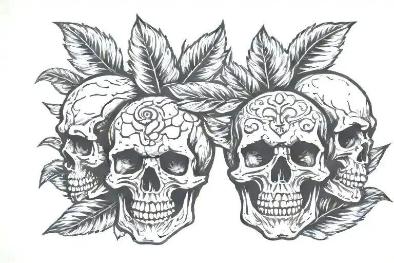 stone leaves background. slot machine skull. first 2 standing still, third one spining tattoo design idea
