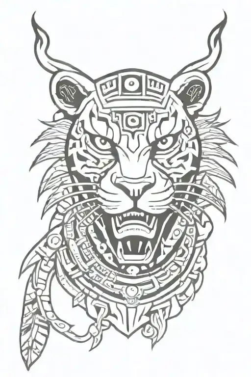 aztec jaguar warrior wit smoke and texas tattoo design idea
