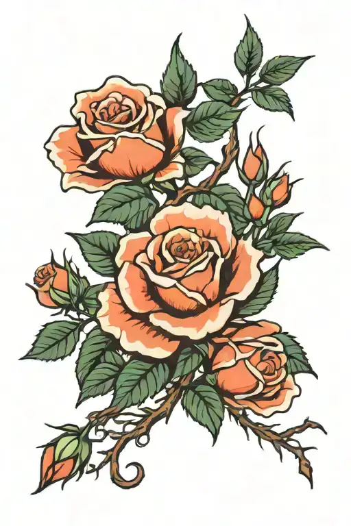 climbing rose with thorns tattoo design idea