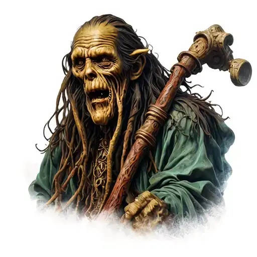 Davy jones posideon statue standing tattoo design idea