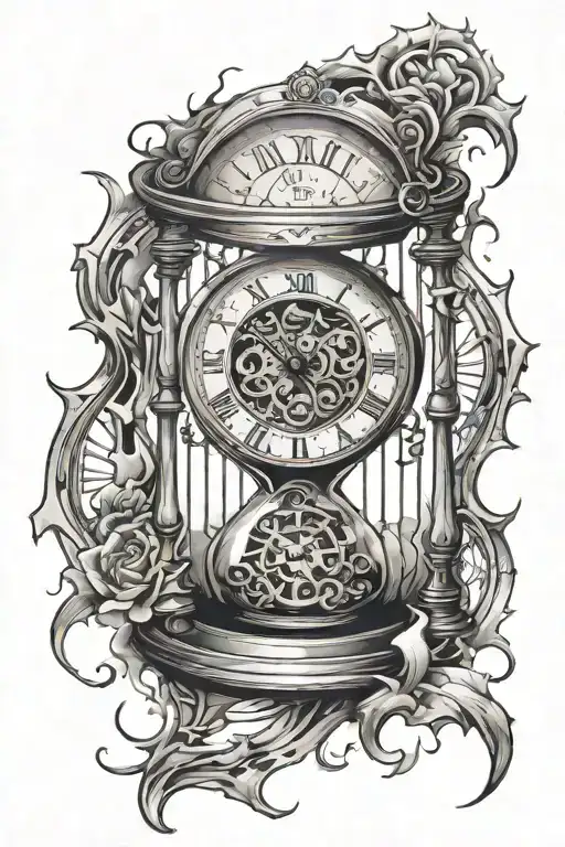 hour glass shattered clock tattoo design idea