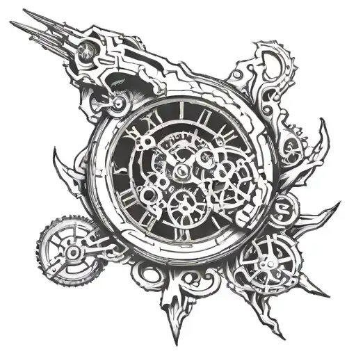 Broken clock hands pointing tattoo design idea