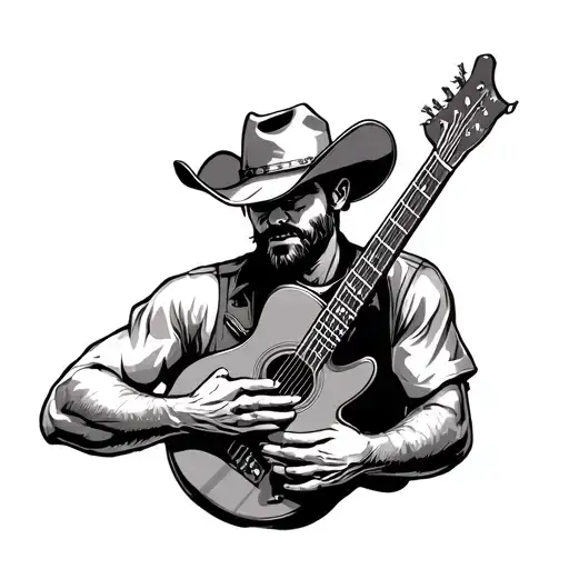redneck cowboy playing a guitar tattoo design idea