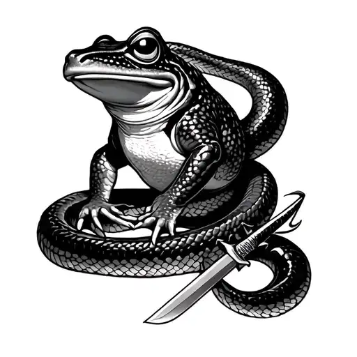 Japanese frog samurai stabbing a snake coiled tattoo design idea
