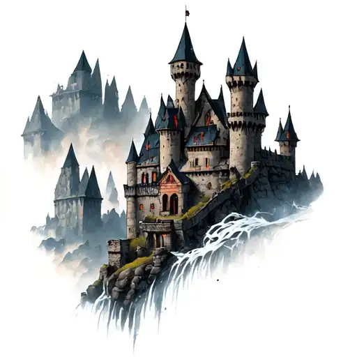 dracula's castle tattoo design idea