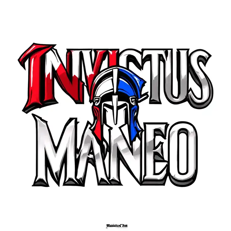 "Invictus Maneo" red white and blue spartan helmet tattoo design idea