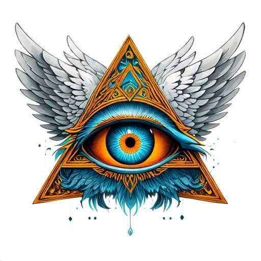 one eye and triangle made entirely of intricate and eagle wings tattoo design idea