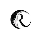 moon with a cursive r tattoo design idea