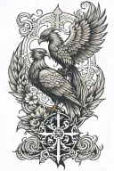 phoenix and cross  tattoo design idea