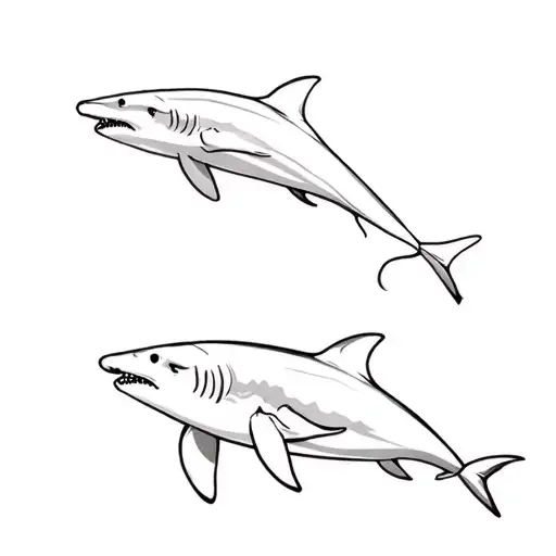 shark, dolphin, and turtle swimming gracefully tattoo design idea