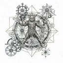 vitruvian man, mountain, snowflake, wave, buoy, Inti, owl, brain, mechanical leg, cancer, Savoy cross tattoo design idea