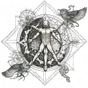 vitruvian man, mountain, snowflake, wave, buoy, Inti, owl, brain, mechanical leg, cancer, Savoy cross tattoo design idea