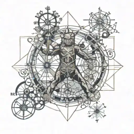 vitruvian man, mountain, snowflake, wave, buoy, Inti, owl, brain, mechanical leg, cancer, Savoy cross tattoo design idea