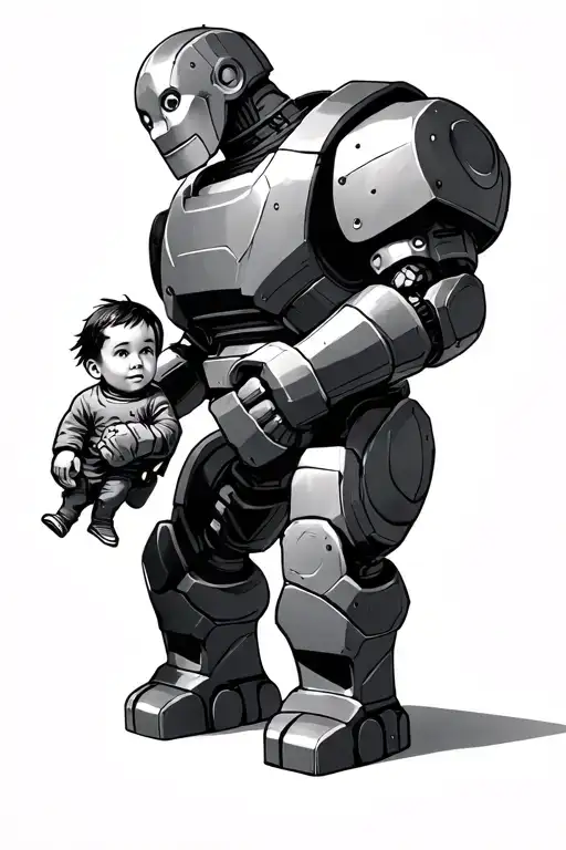 iron giant holding a kid tattoo design idea