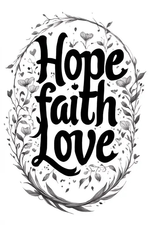 Hope faith love letter written in a circular shape tattoo design idea