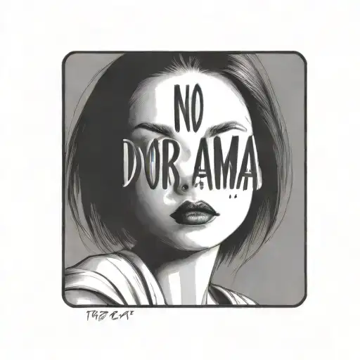 the exact text "NO DRAMA" no other text  on a simple nonfigurative futuristic background tattoo design idea