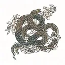 Multiple snakes intertwined with a cherry blossom tree tattoo design idea