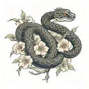 Multiple snakes intertwined with a cherry blossom tree tattoo design idea