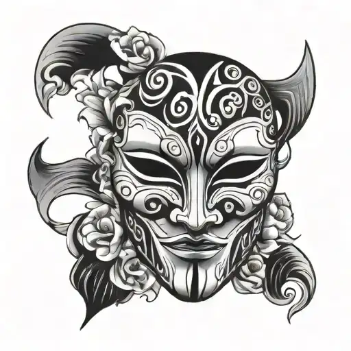 the mask from the strangers with black background  tattoo design idea