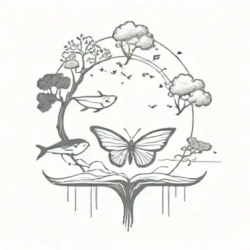butterfly, whale, tree and cloud shaped like tattoo design idea