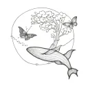 butterfly, whale, tree and cloud shaped like tattoo design idea