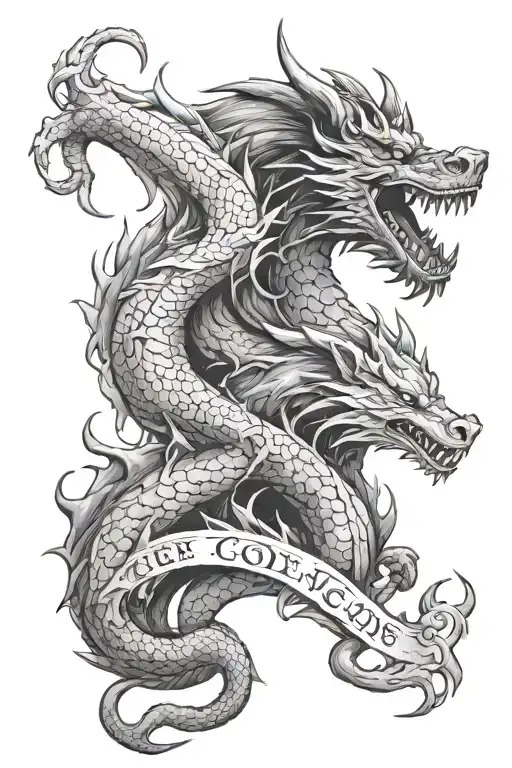 dragon and wolf with the words the gods envy us because we are mortal tattoo design idea