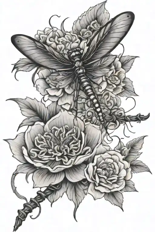 dragon fly, flower, spider crawling tattoo design idea