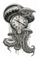 big jellyfish and one melting clock tattoo design idea