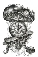 big jellyfish and one melting clock tattoo design idea
