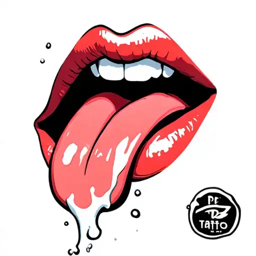 open lips, tongue out, full of milk tattoo design idea