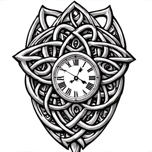 Celtic trinity knot clock face tattoo design idea